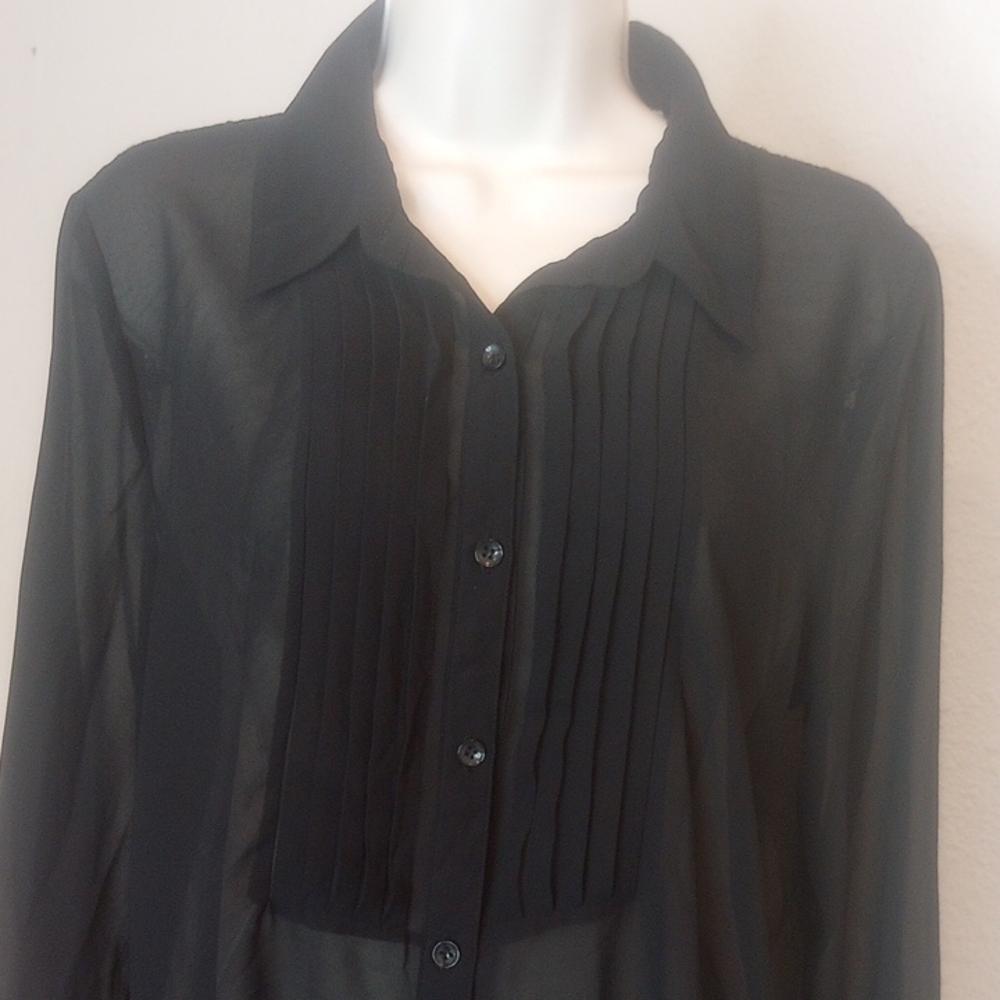 Forever 21 Black Blouce & Lace Top Longsleeves Sz L - Picture 4 of 10